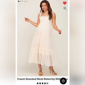 PinkBlush cream smocked mesh maternity midi dress